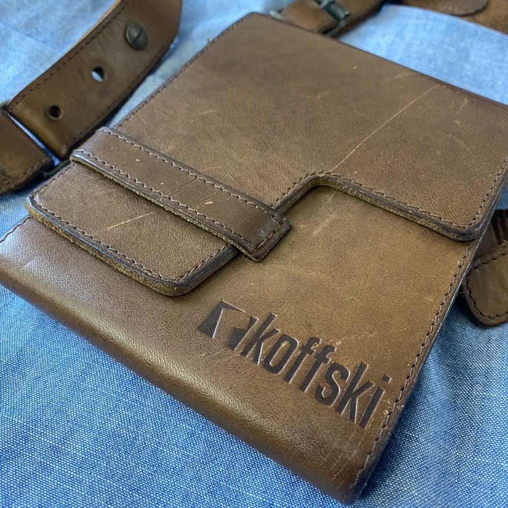 Koffski Slim calf leather holster style wallet (brown) with strap